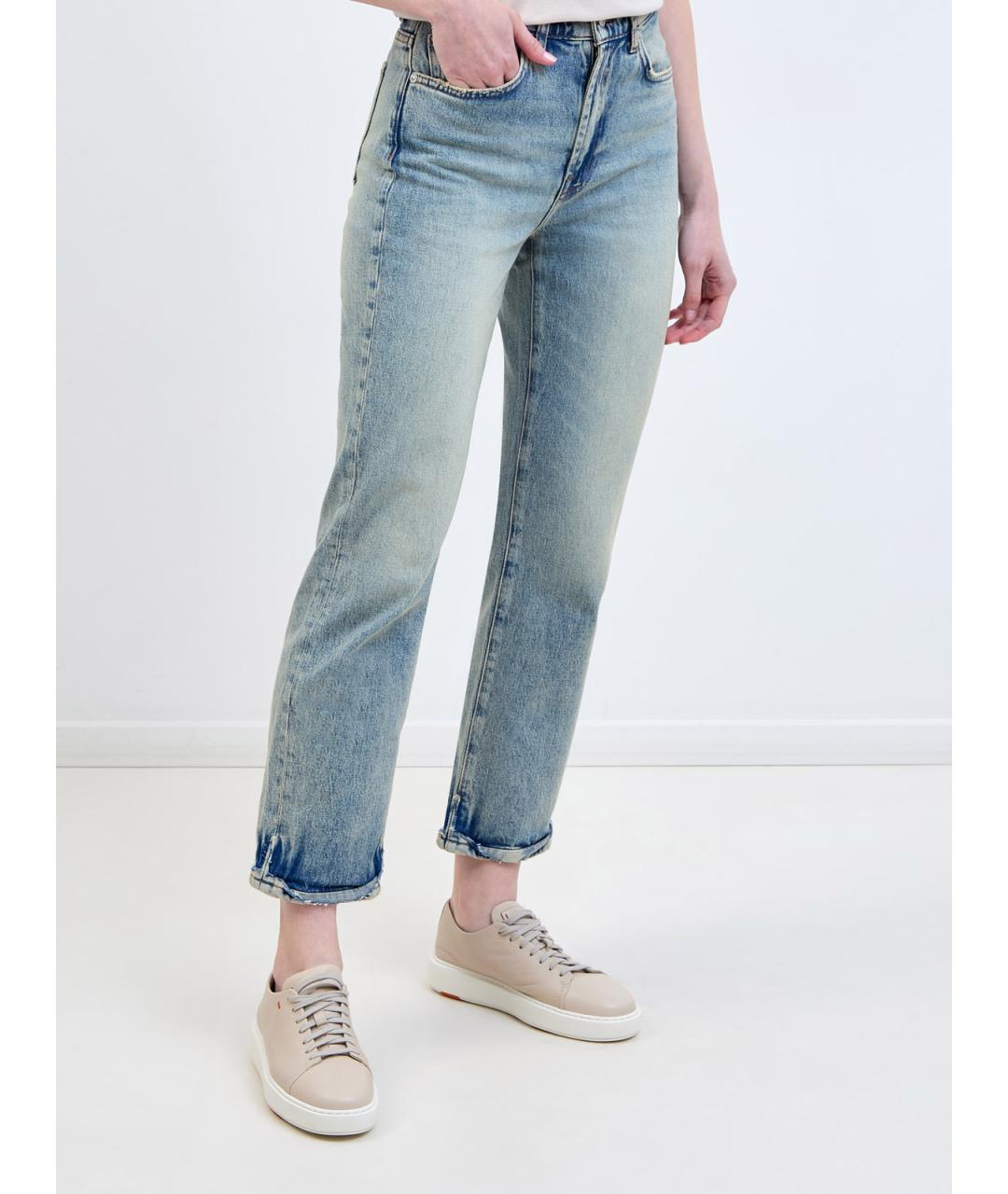 7 FOR ALL MANKIND Голубые хлопковые прямые джинсы, фото 3