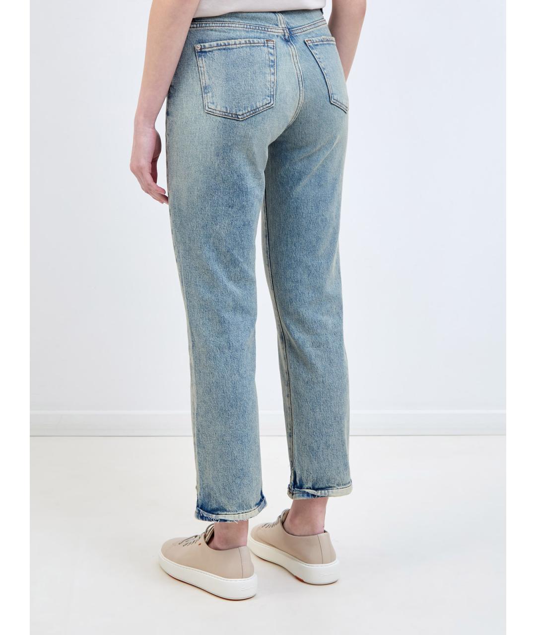 7 FOR ALL MANKIND Голубые хлопковые прямые джинсы, фото 4