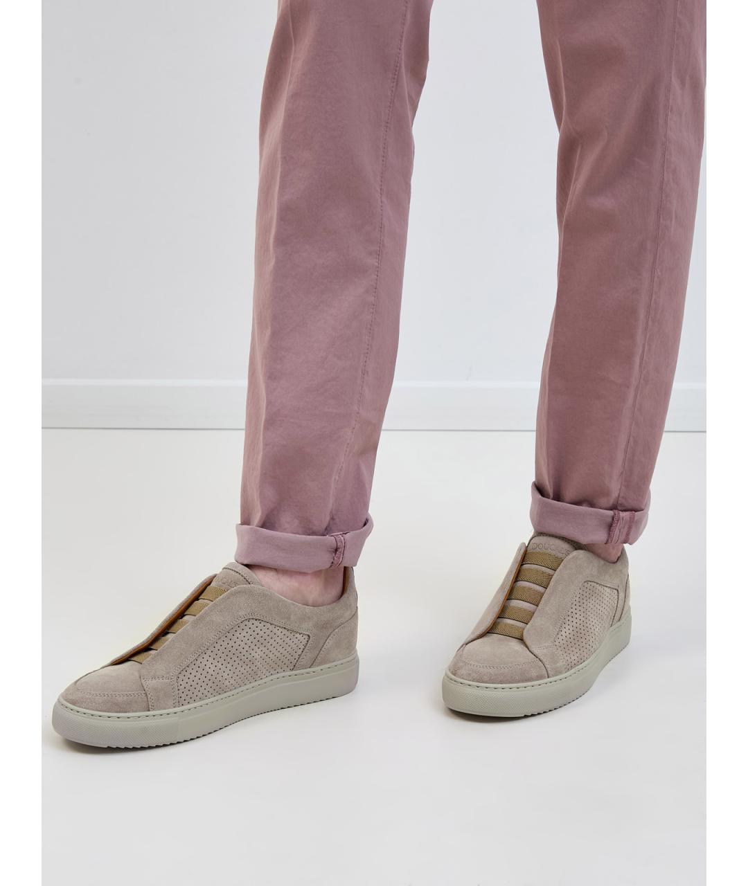 DOUCAL'S Бежевые замшевые низкие кроссовки / кеды, фото 2