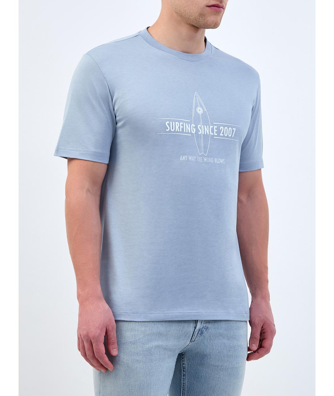 ELEVENTY Голубая хлопковая футболка, фото 3