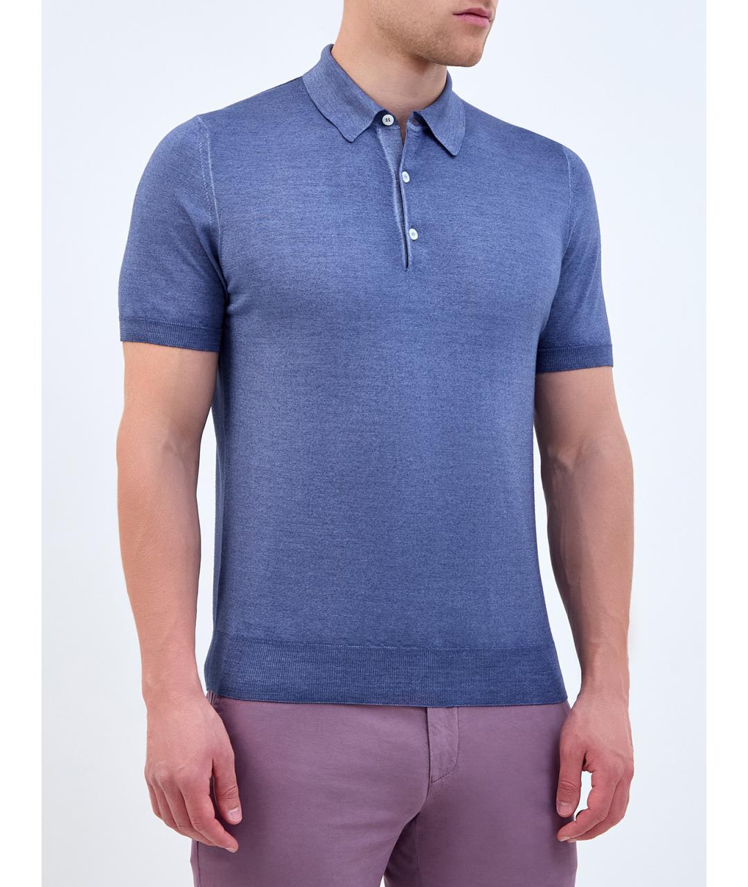 CANALI Синее поло с коротким рукавом, фото 3