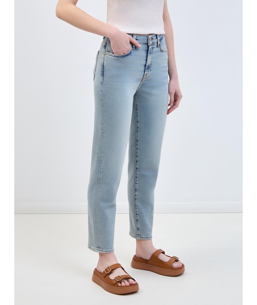 7 FOR ALL MANKIND Голубые хлопковые прямые джинсы, фото 3