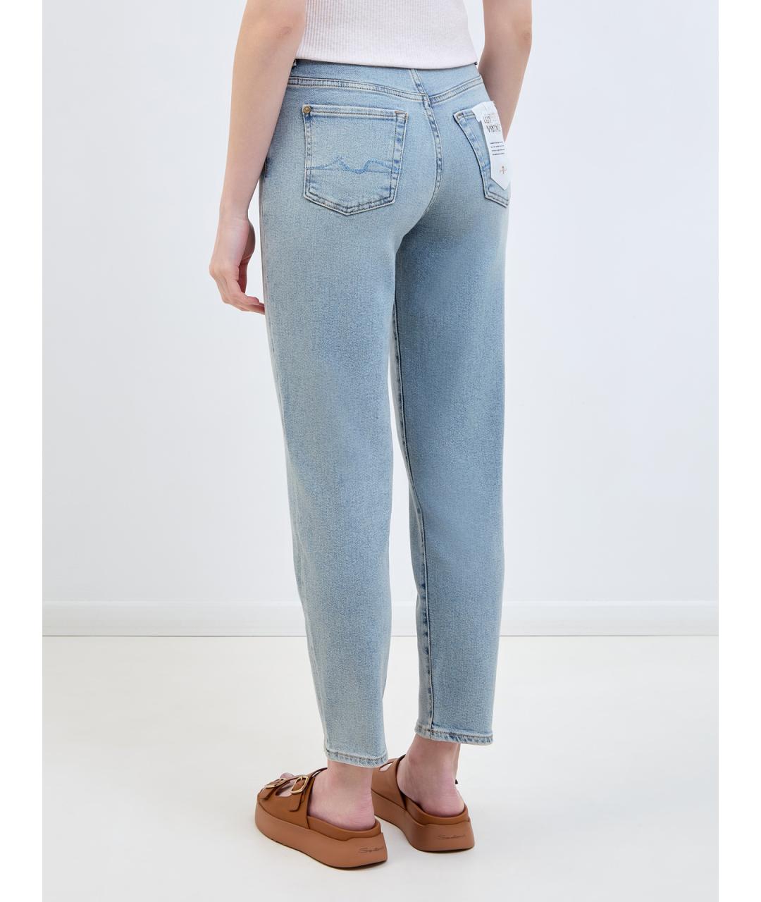 7 FOR ALL MANKIND Голубые хлопковые прямые джинсы, фото 4