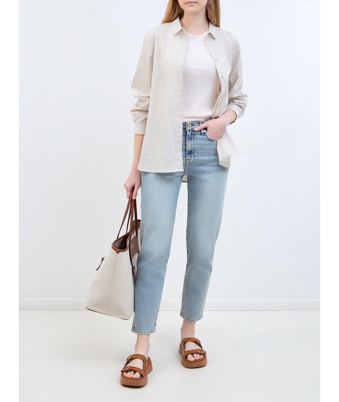 7 FOR ALL MANKIND Голубые хлопковые прямые джинсы, фото 2