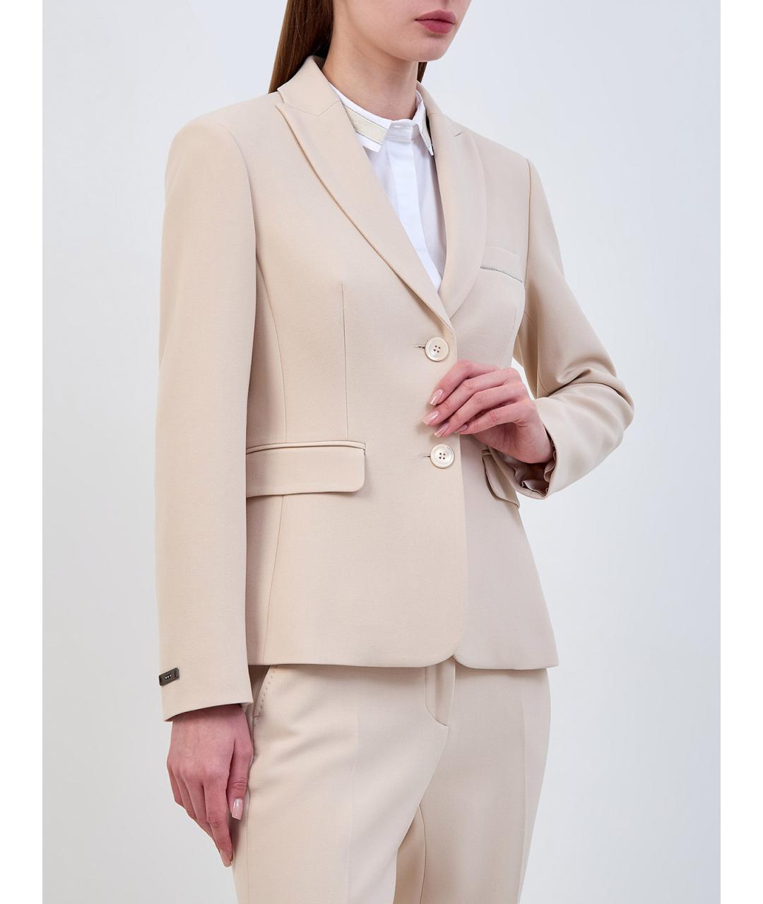 PESERICO Бежевый полиэстеровый жакет/пиджак, фото 3