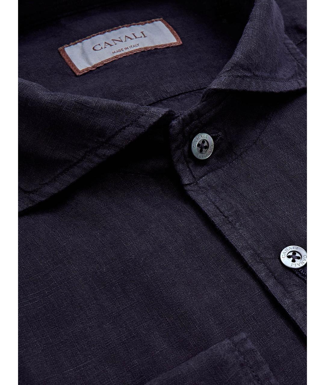 CANALI Черная льняная классическая рубашка, фото 3