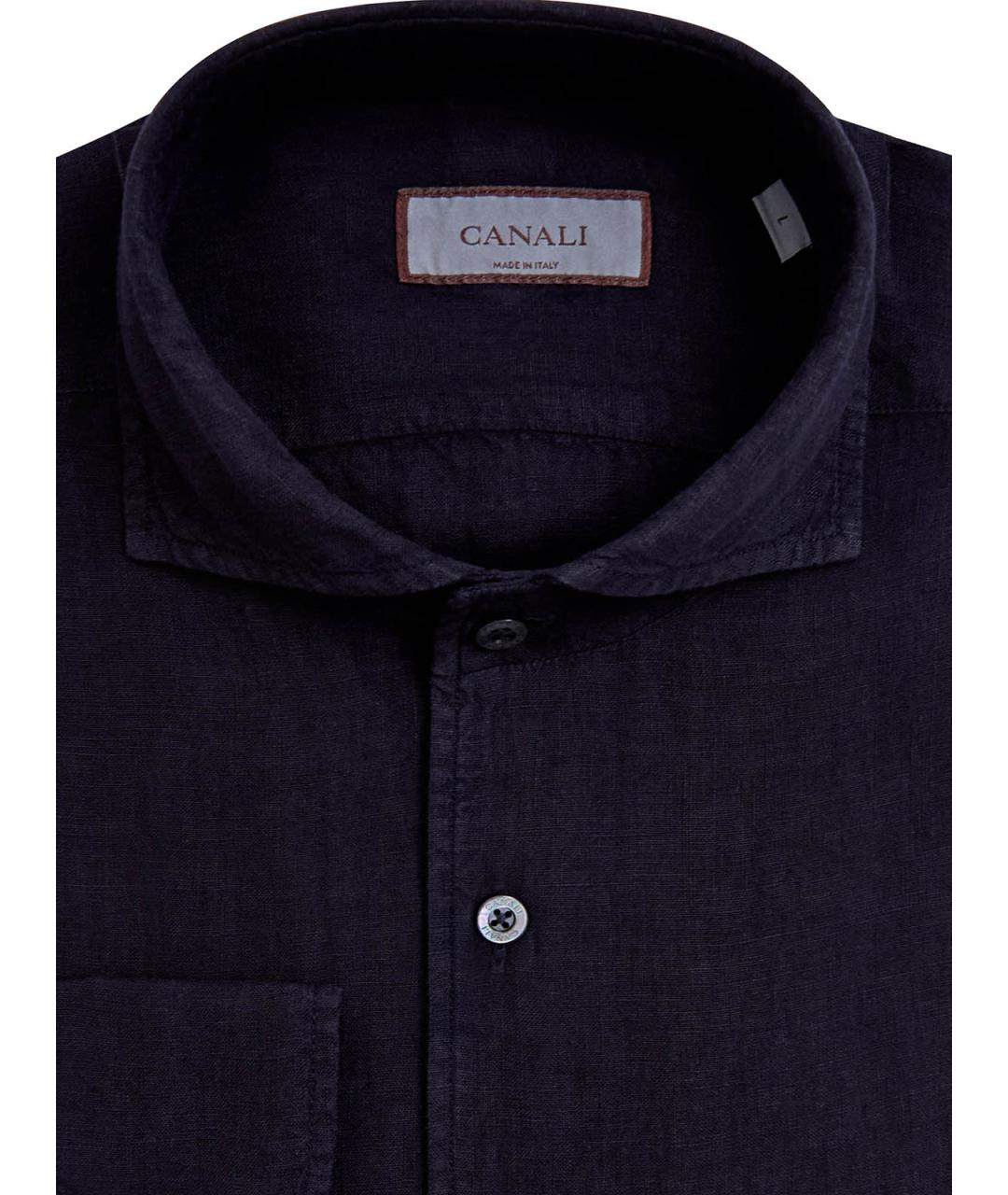 CANALI Черная льняная классическая рубашка, фото 2
