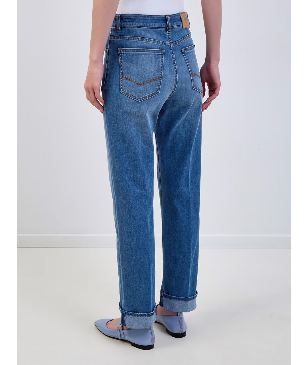 PESERICO Синие хлопковые прямые джинсы, фото 4