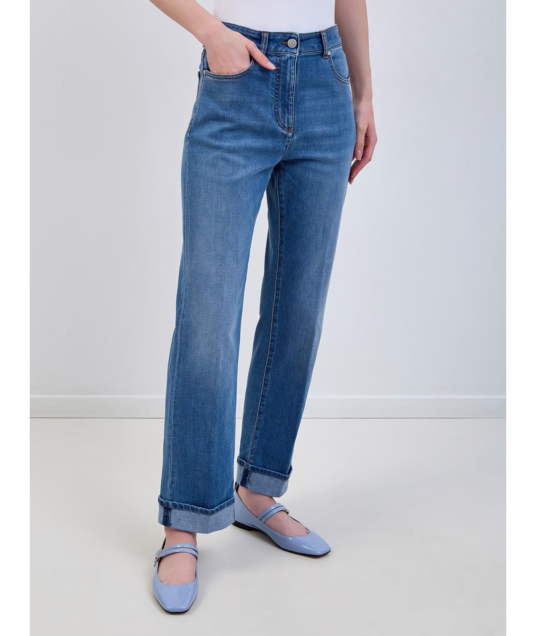 PESERICO Синие хлопковые прямые джинсы, фото 3