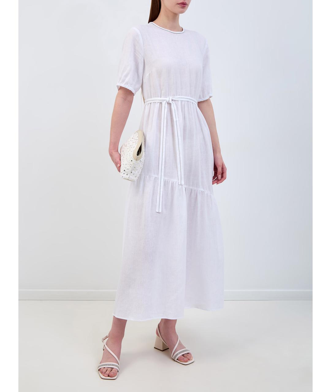 PESERICO Белое льняное повседневное платье, фото 2