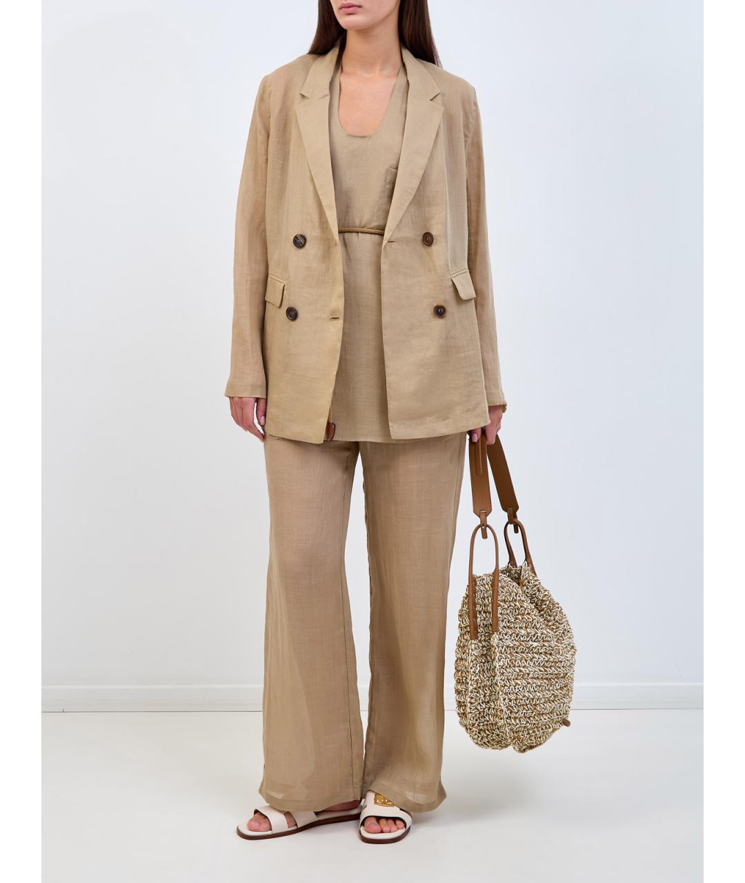 LORENA ANTONIAZZI Бежевая льняная майка, фото 2