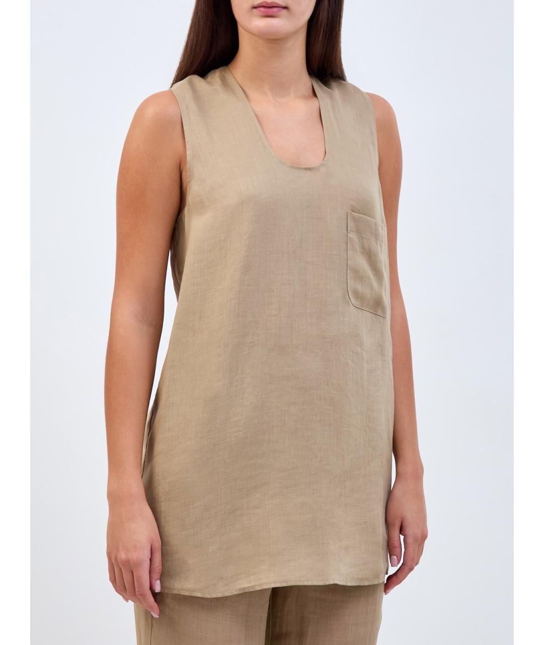 LORENA ANTONIAZZI Бежевая льняная майка, фото 3