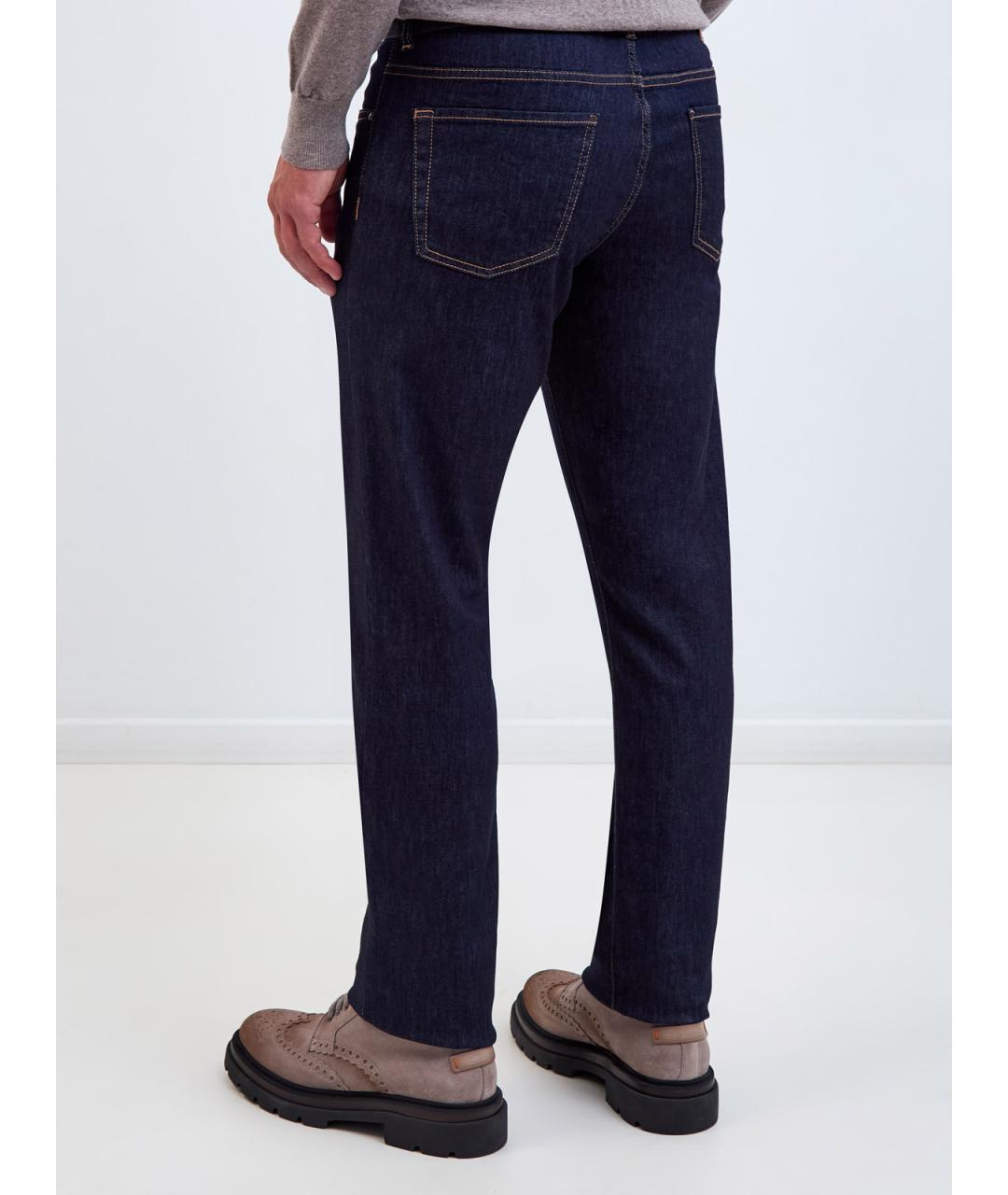 CANALI Синие хлопковые прямые джинсы, фото 4