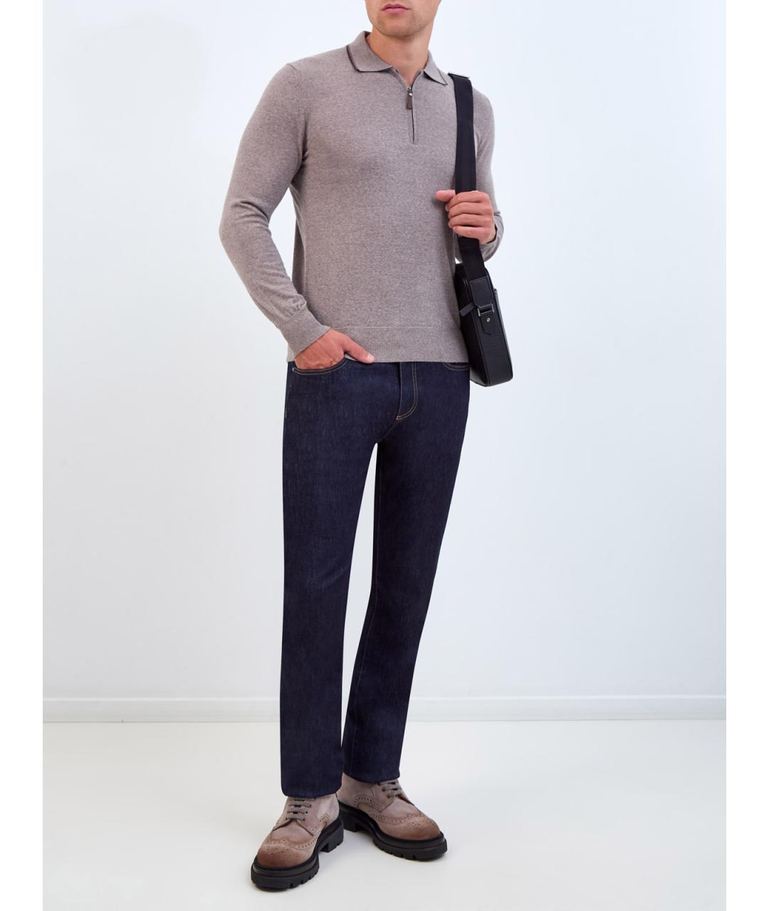 CANALI Синие хлопковые прямые джинсы, фото 2