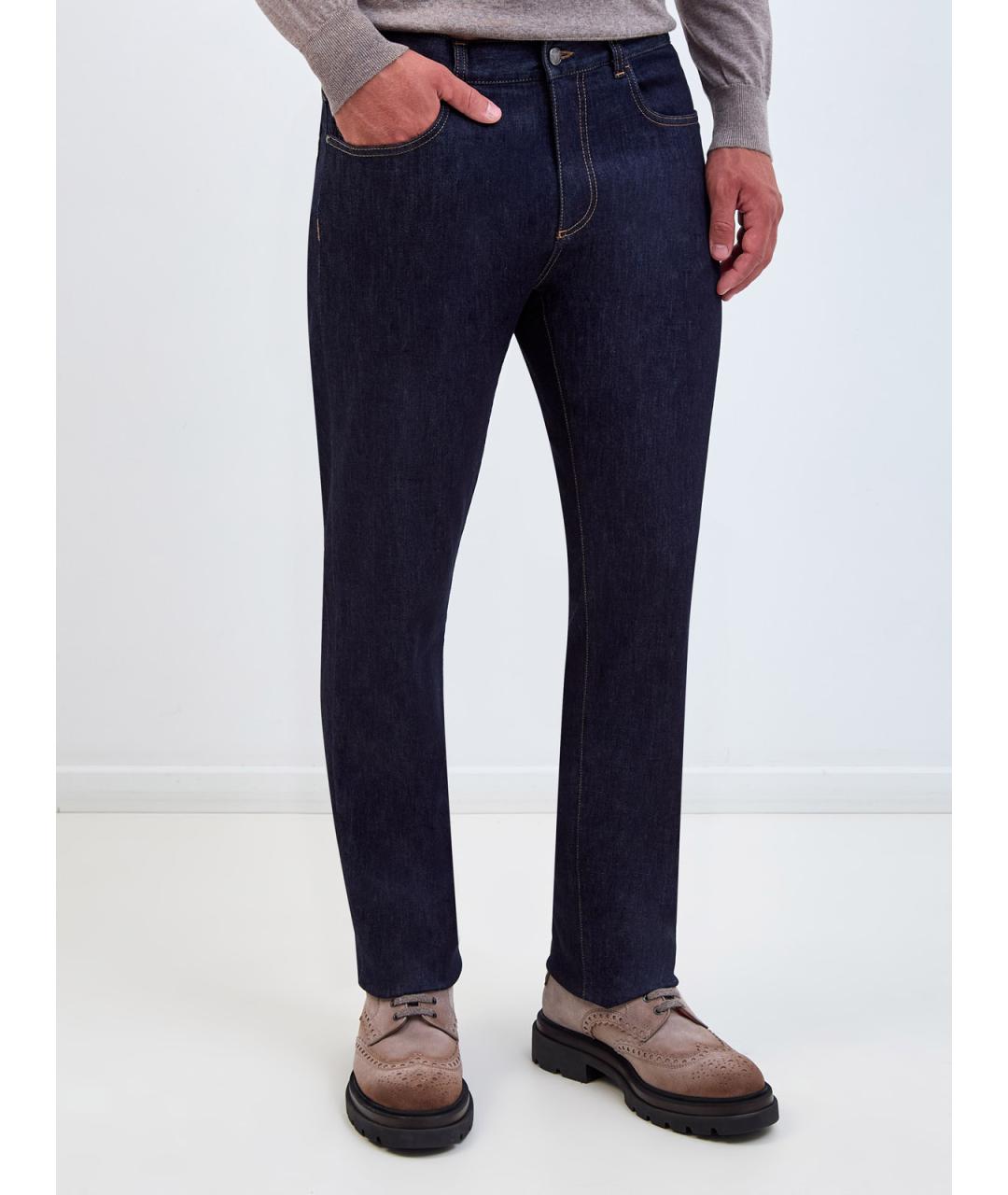 CANALI Синие хлопковые прямые джинсы, фото 3