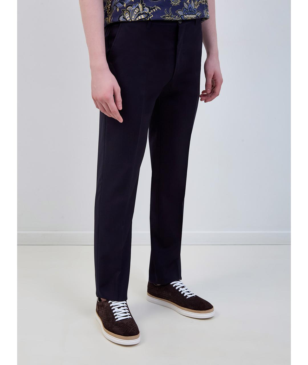 ETRO Синие шерстяные повседневные брюки, фото 3