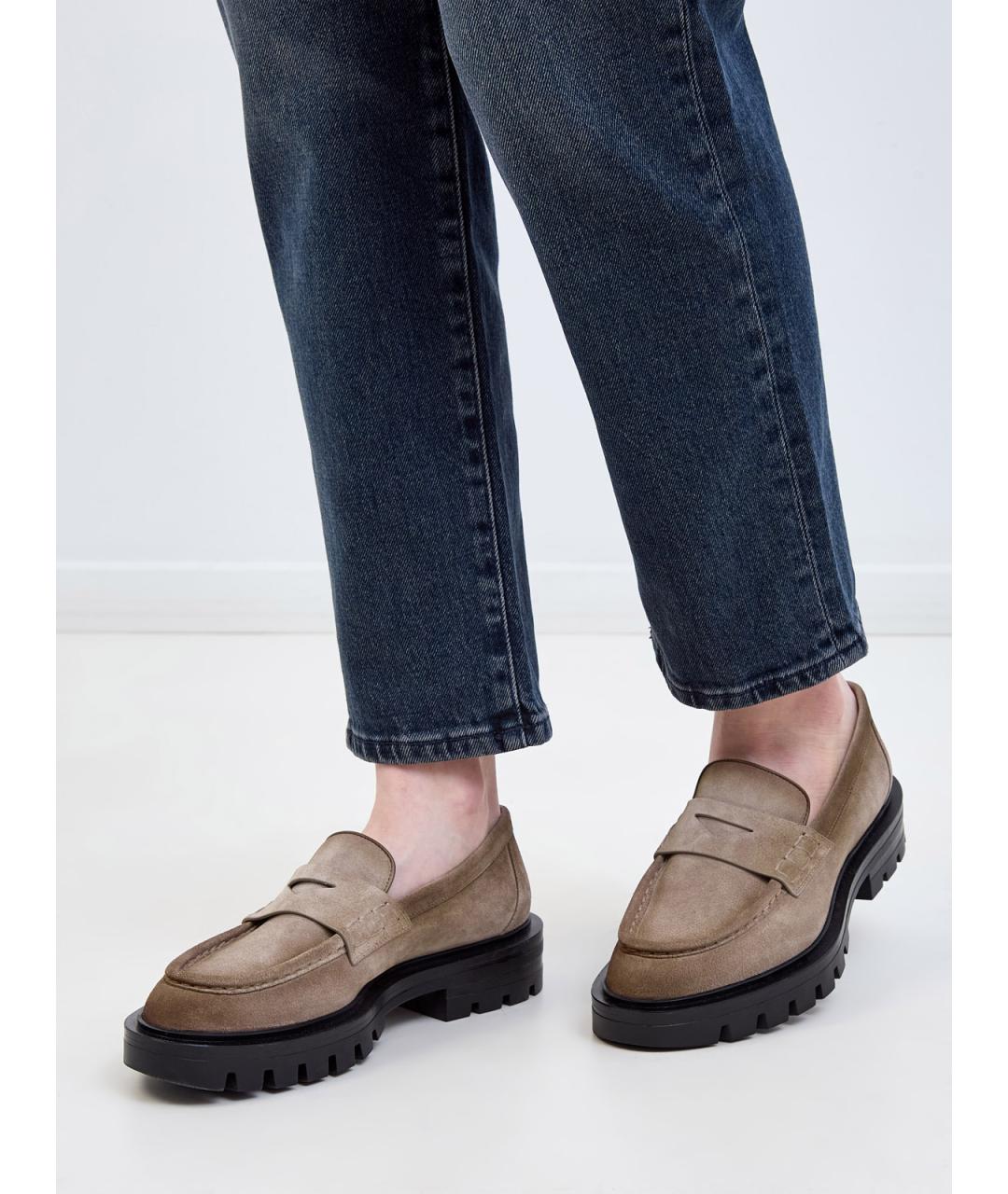 SANTONI Бежевые замшевые лоферы, фото 2
