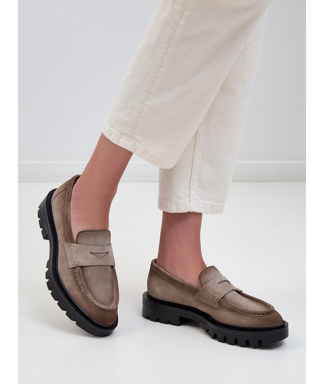 SANTONI Бежевые замшевые лоферы, фото 7