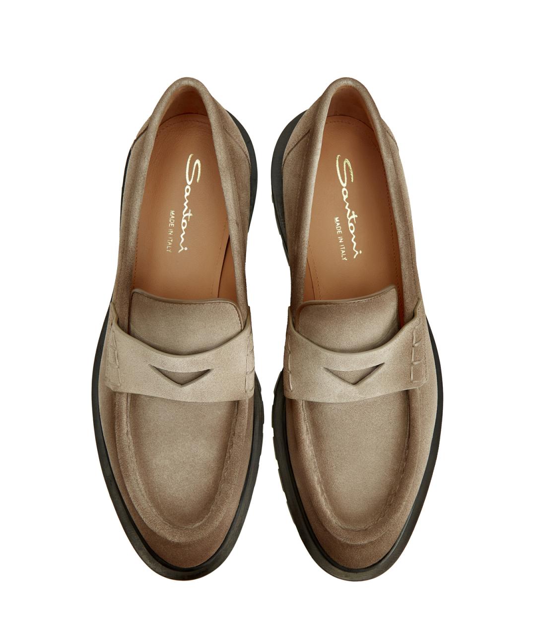 SANTONI Бежевые замшевые лоферы, фото 5