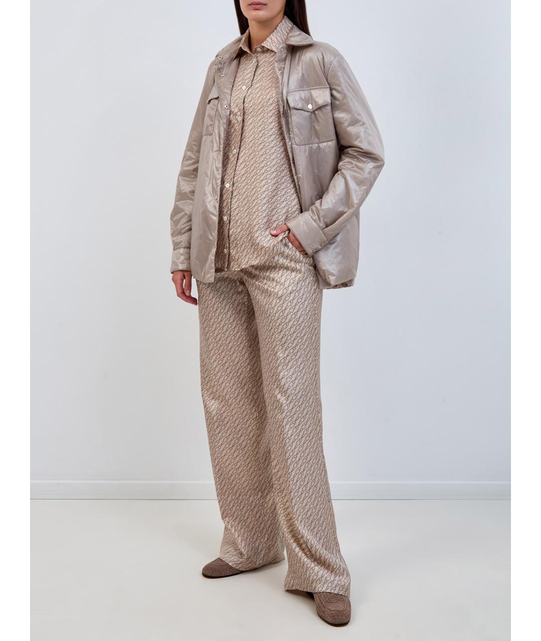 HERNO Бежевые шелковые брюки широкие, фото 2