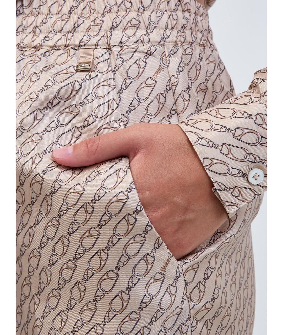 HERNO Бежевые шелковые брюки широкие, фото 5