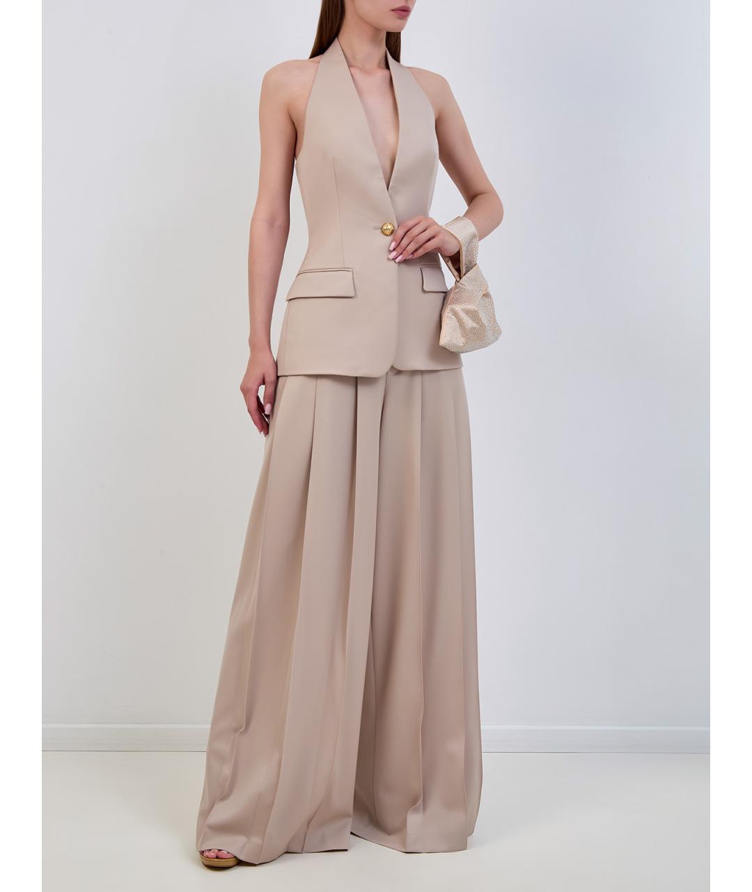 GIUSEPPE DI MORABITO Бежевые шерстяные брюки широкие, фото 2