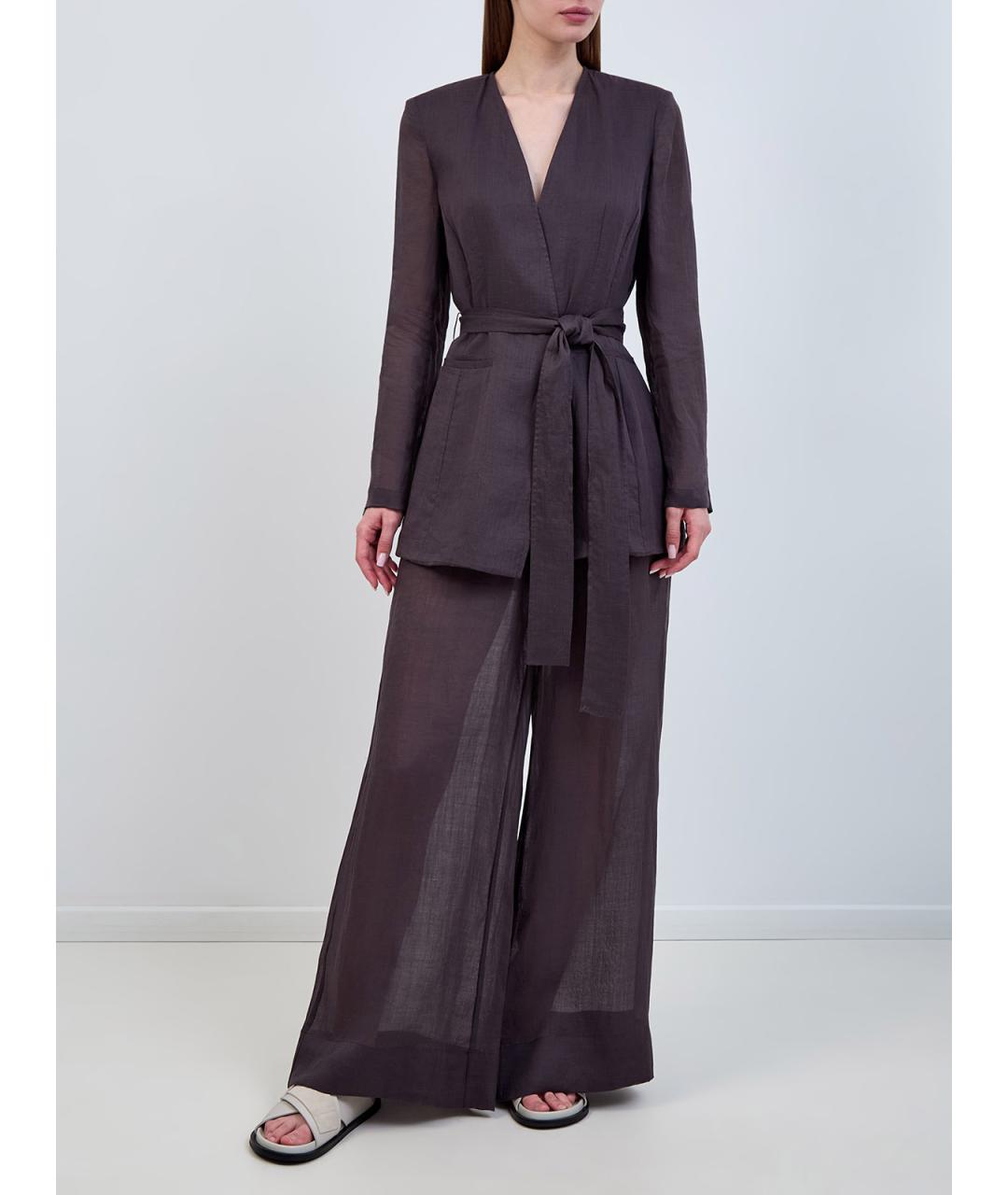 LORENA ANTONIAZZI Фиолетовые льняные прямые брюки, фото 2