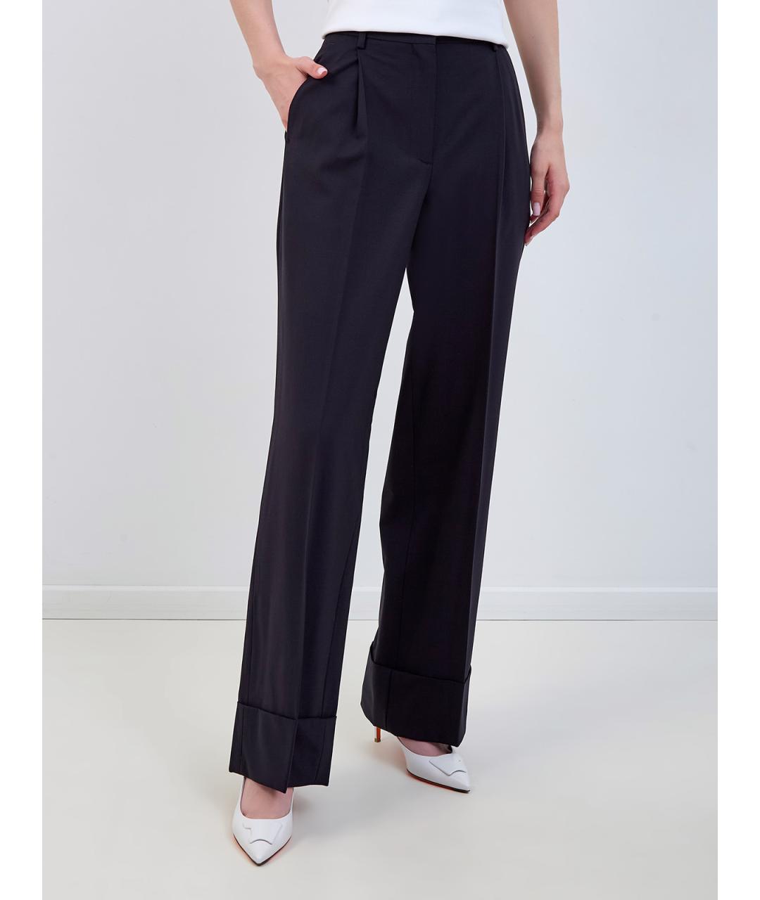 LORENA ANTONIAZZI Темно-синие шерстяные прямые брюки, фото 3