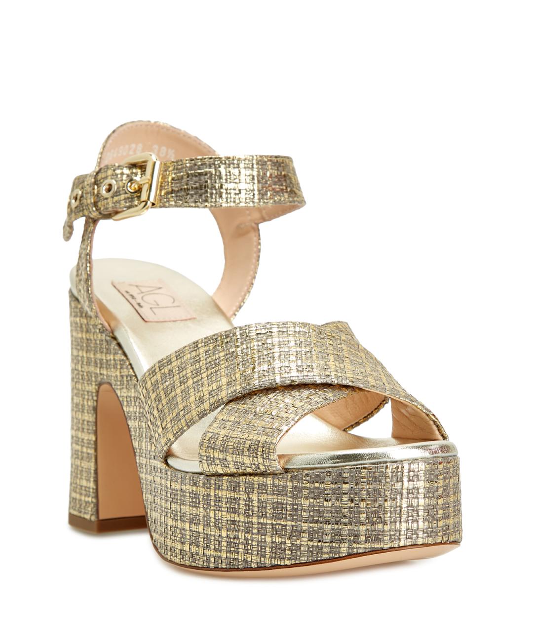 AGL Золотые текстильные босоножки, фото 3