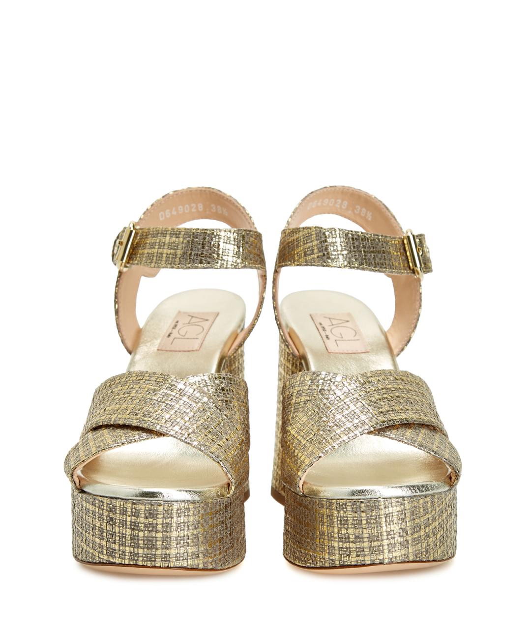 AGL Золотые текстильные босоножки, фото 5