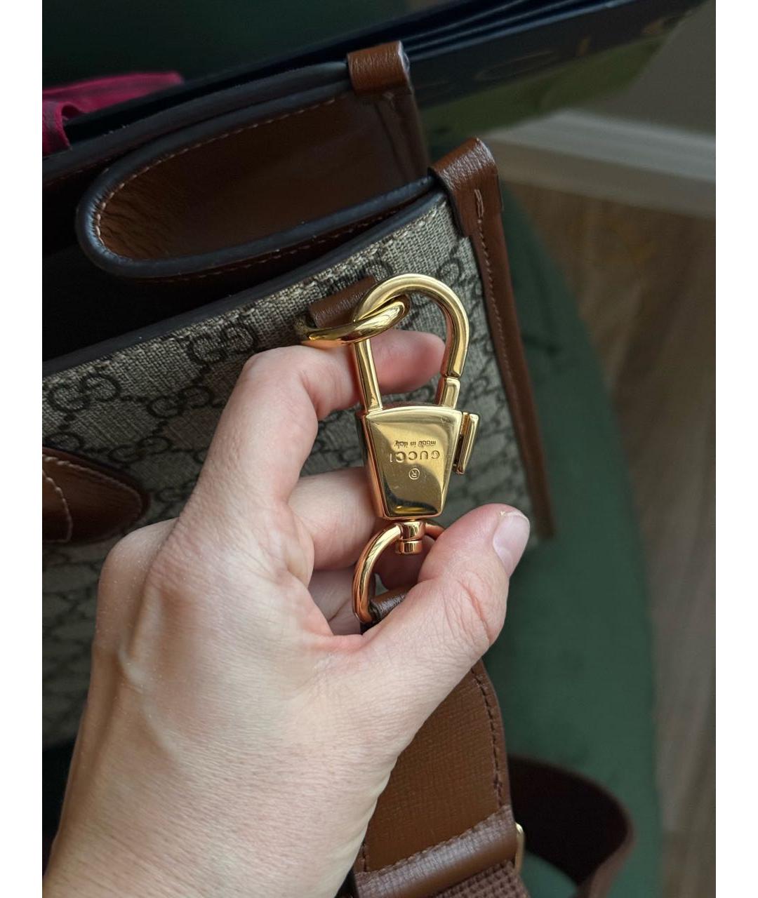 GUCCI Коричневая кожаная сумка тоут, фото 8