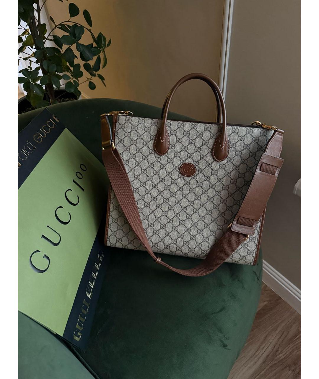 GUCCI Коричневая кожаная сумка тоут, фото 9