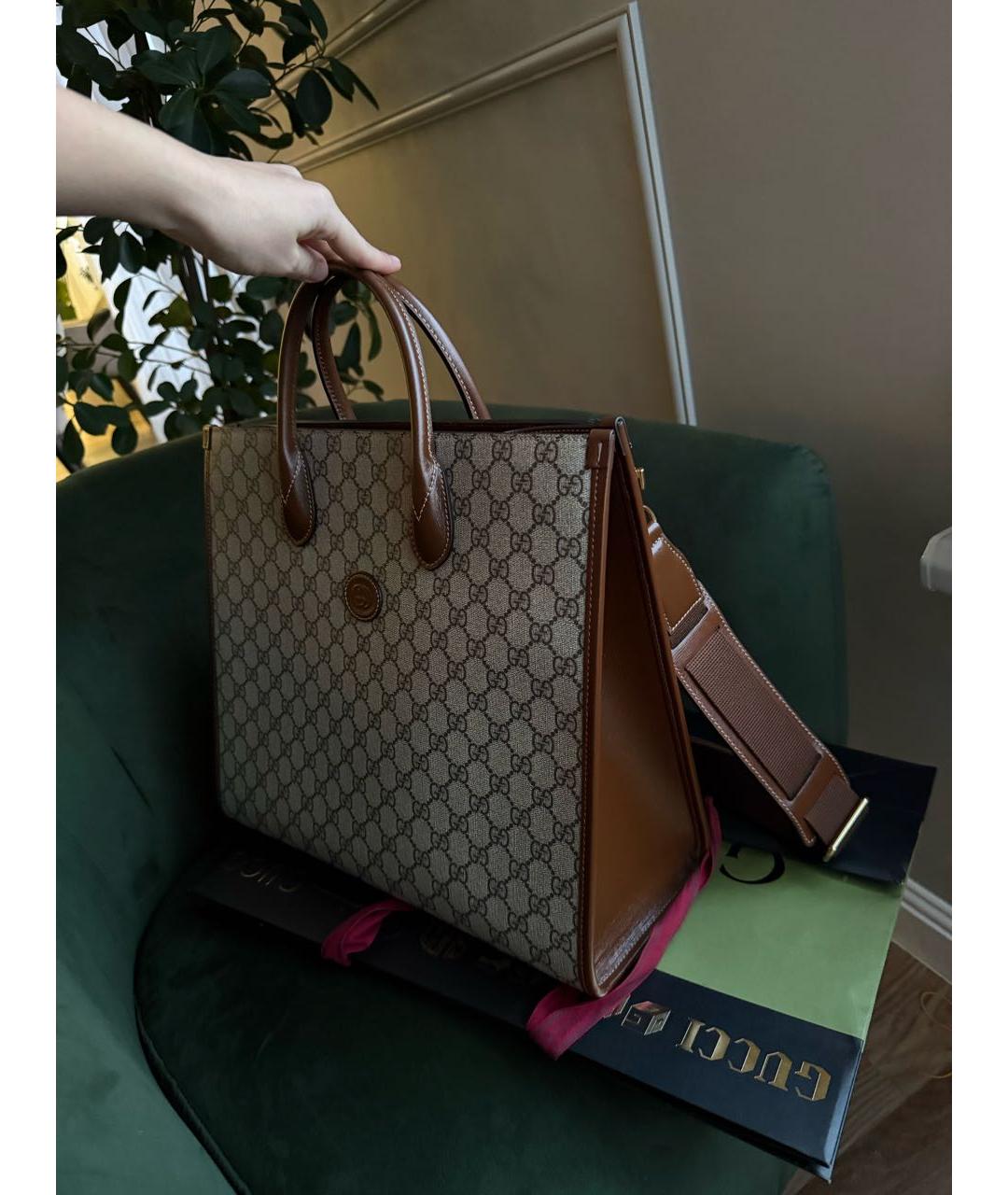 GUCCI Коричневая кожаная сумка тоут, фото 2