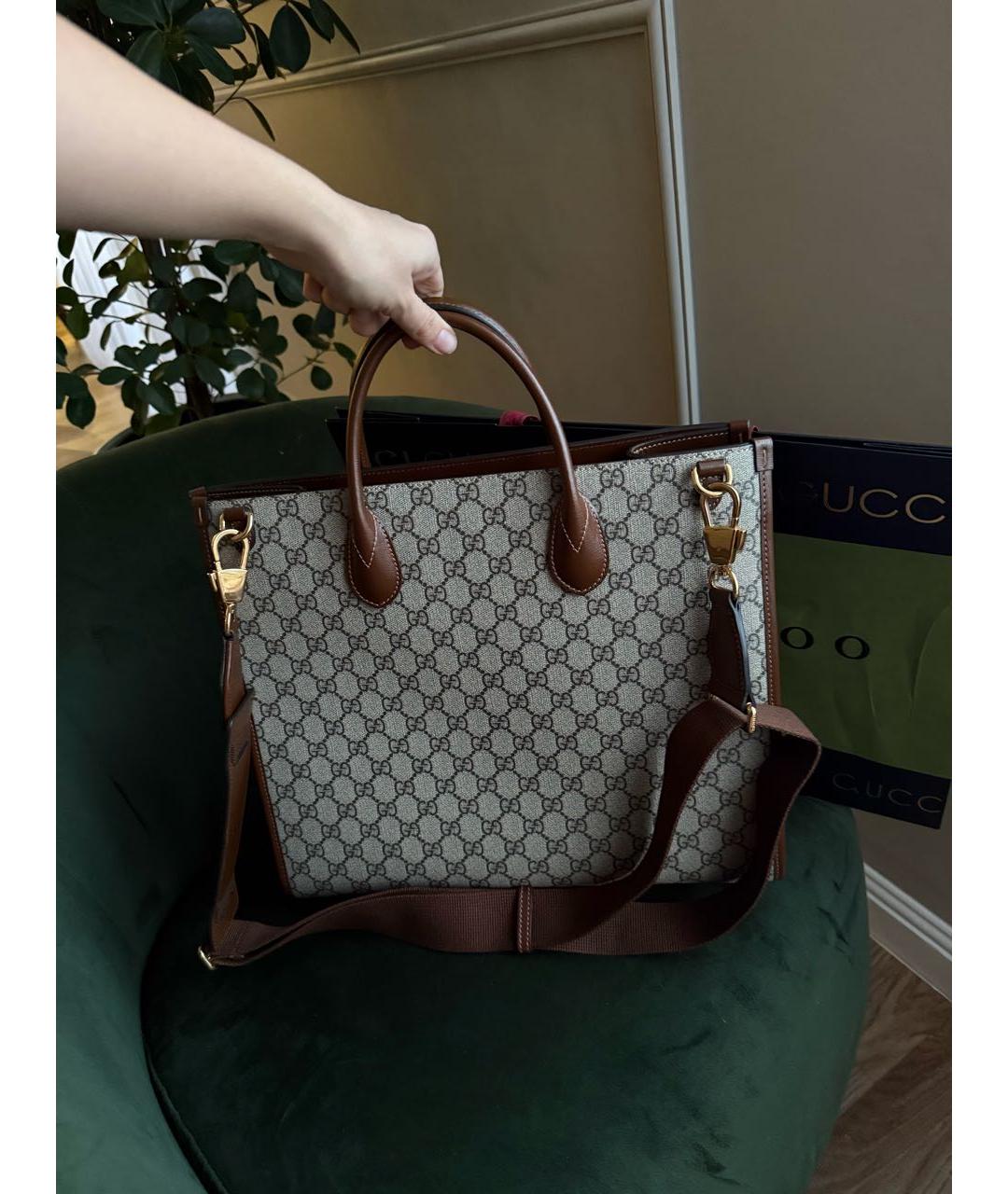 GUCCI Коричневая кожаная сумка тоут, фото 3