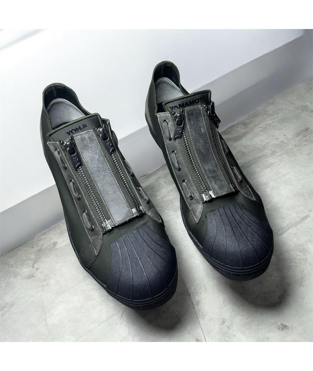 Y-3 Хаки кожаные низкие кроссовки / кеды, фото 4