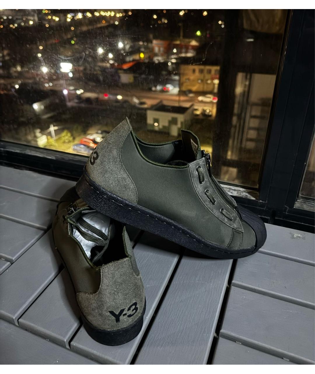 Y-3 Хаки кожаные низкие кроссовки / кеды, фото 3