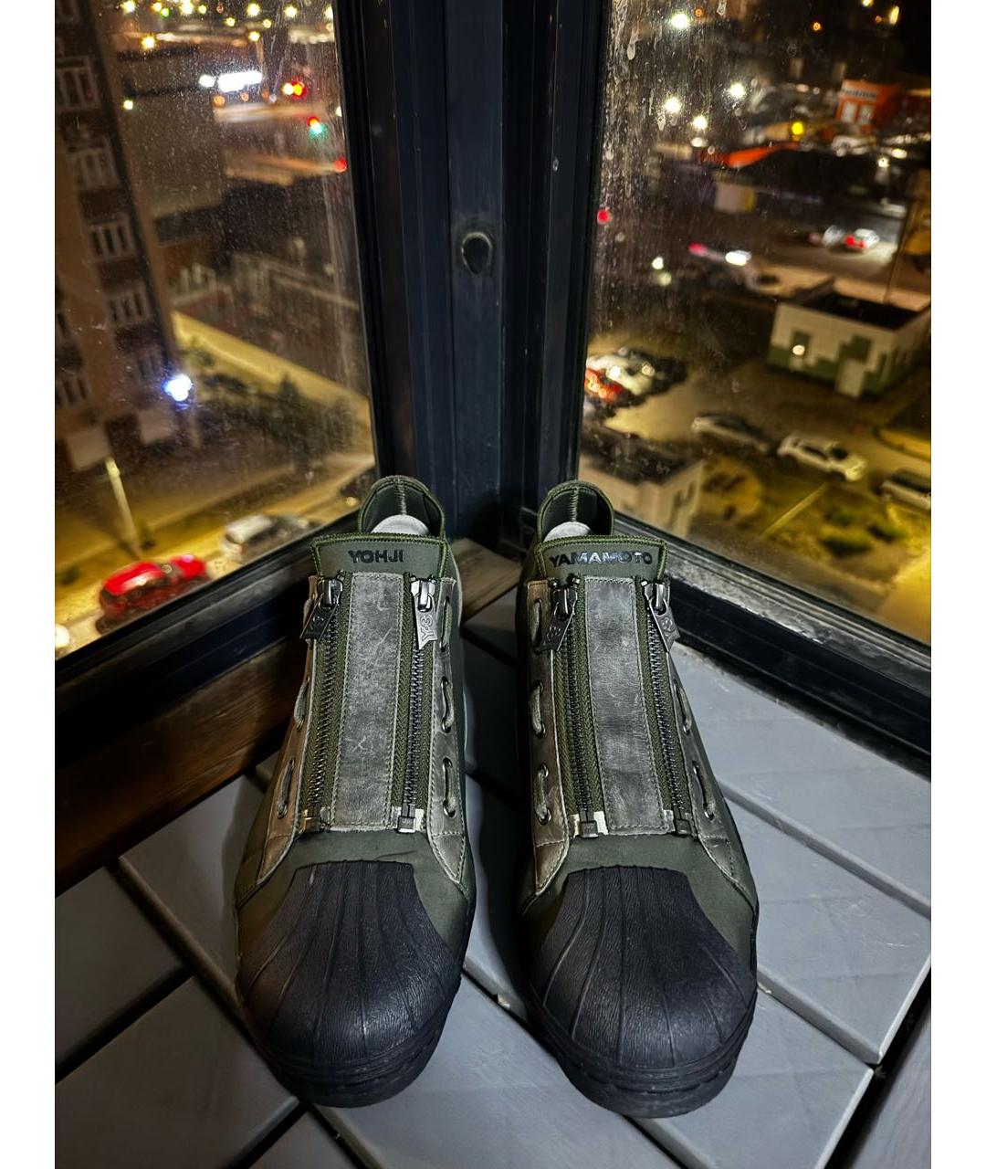 Y-3 Хаки кожаные низкие кроссовки / кеды, фото 2