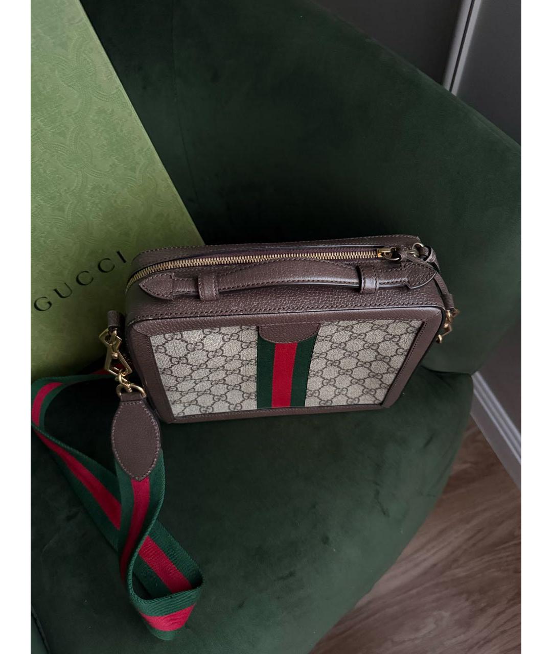 GUCCI Коричневая кожаная сумка через плечо, фото 4