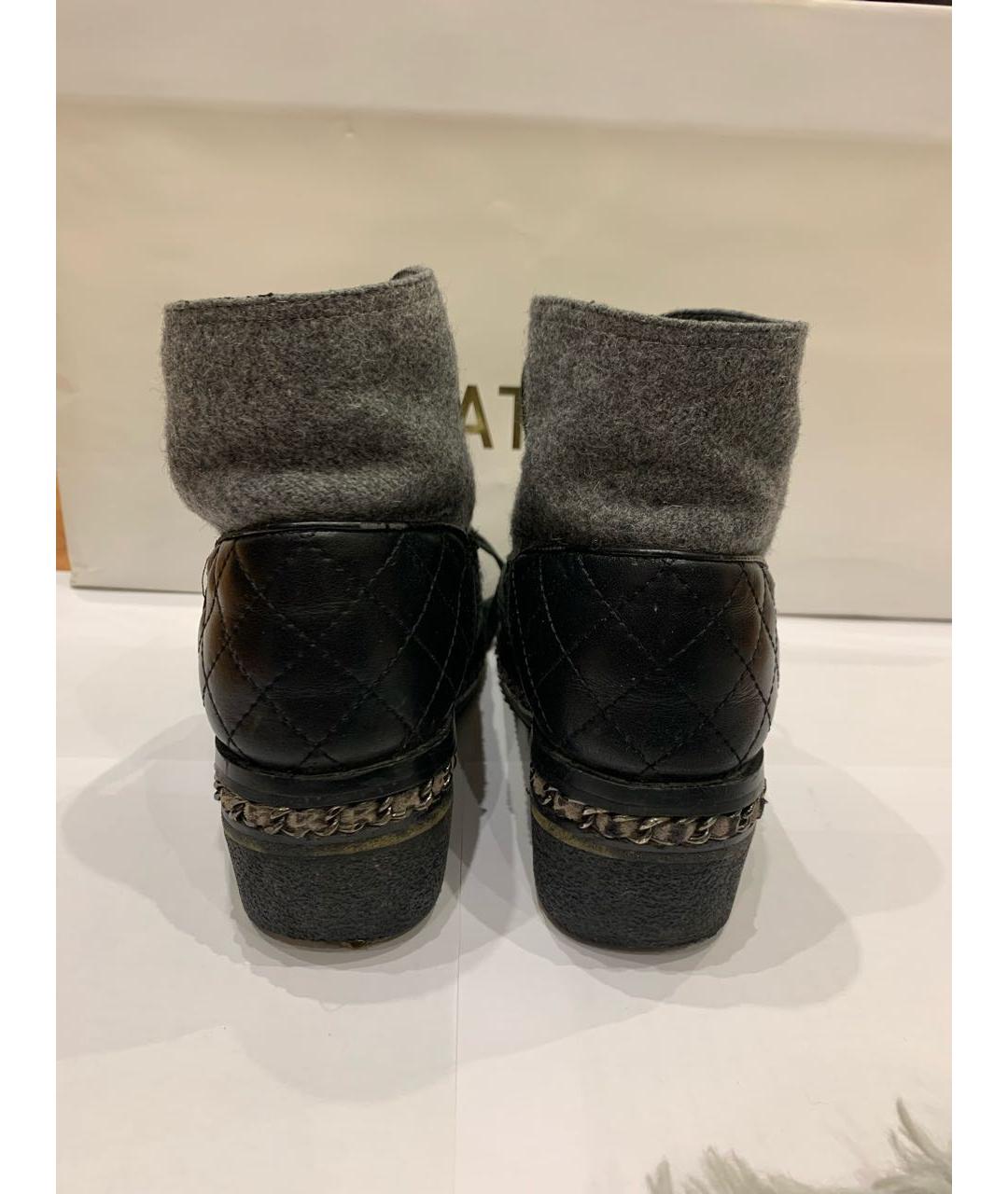 CHANEL Антрацитовые кожаные ботинки, фото 4