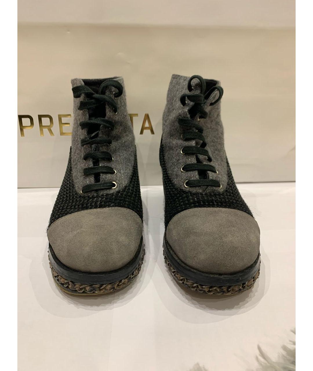 CHANEL Антрацитовые кожаные ботинки, фото 2