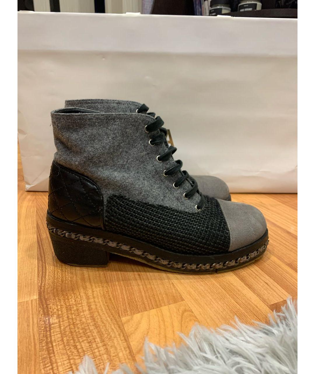 CHANEL Антрацитовые кожаные ботинки, фото 7