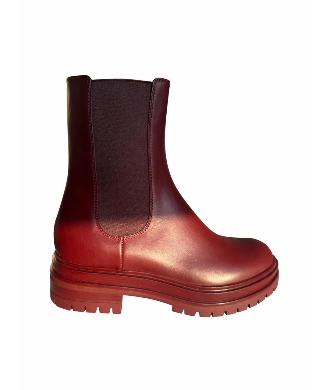 GIANVITO ROSSI Бордовые кожаные ботинки, фото 1