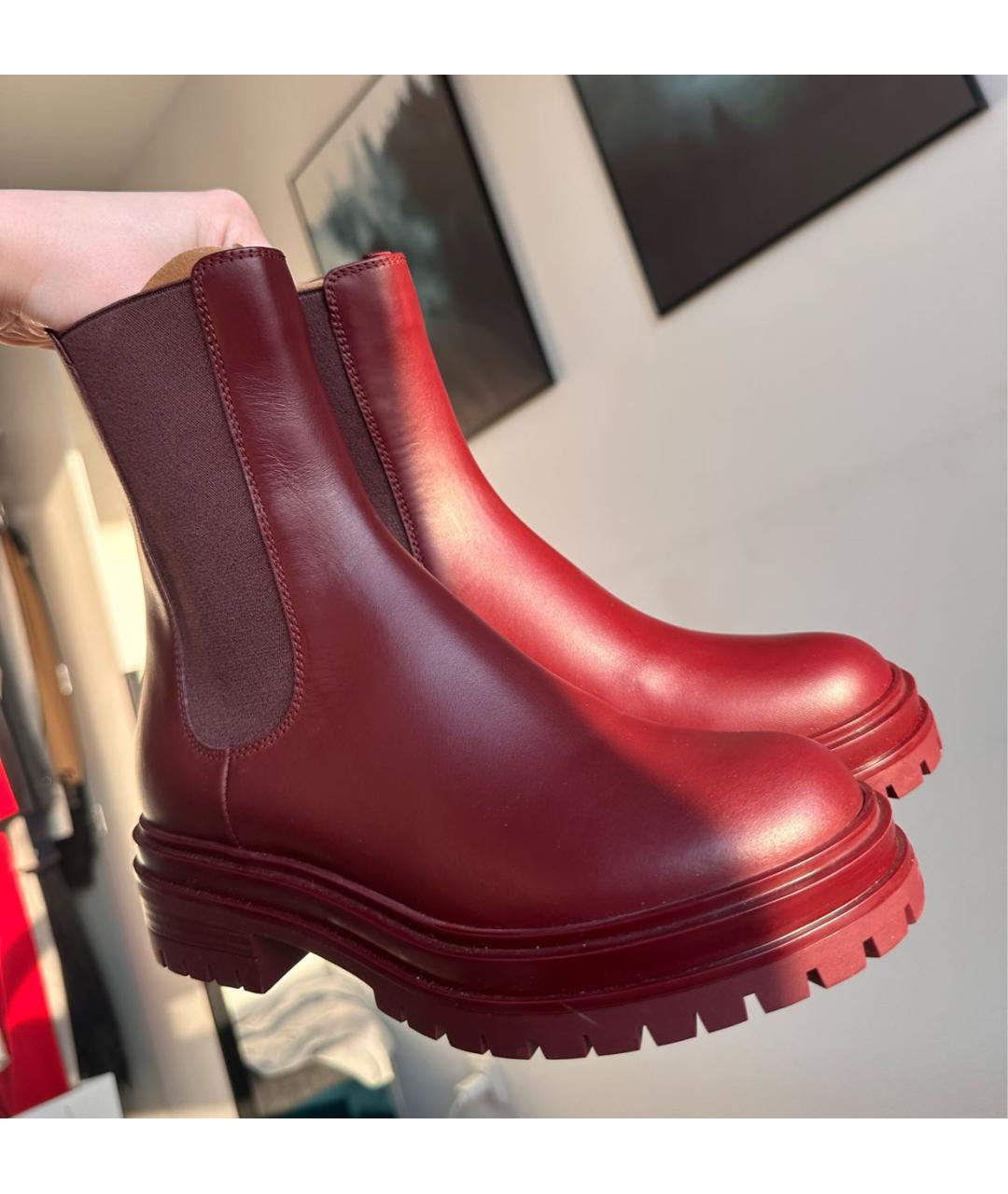 GIANVITO ROSSI Бордовые кожаные ботинки, фото 5