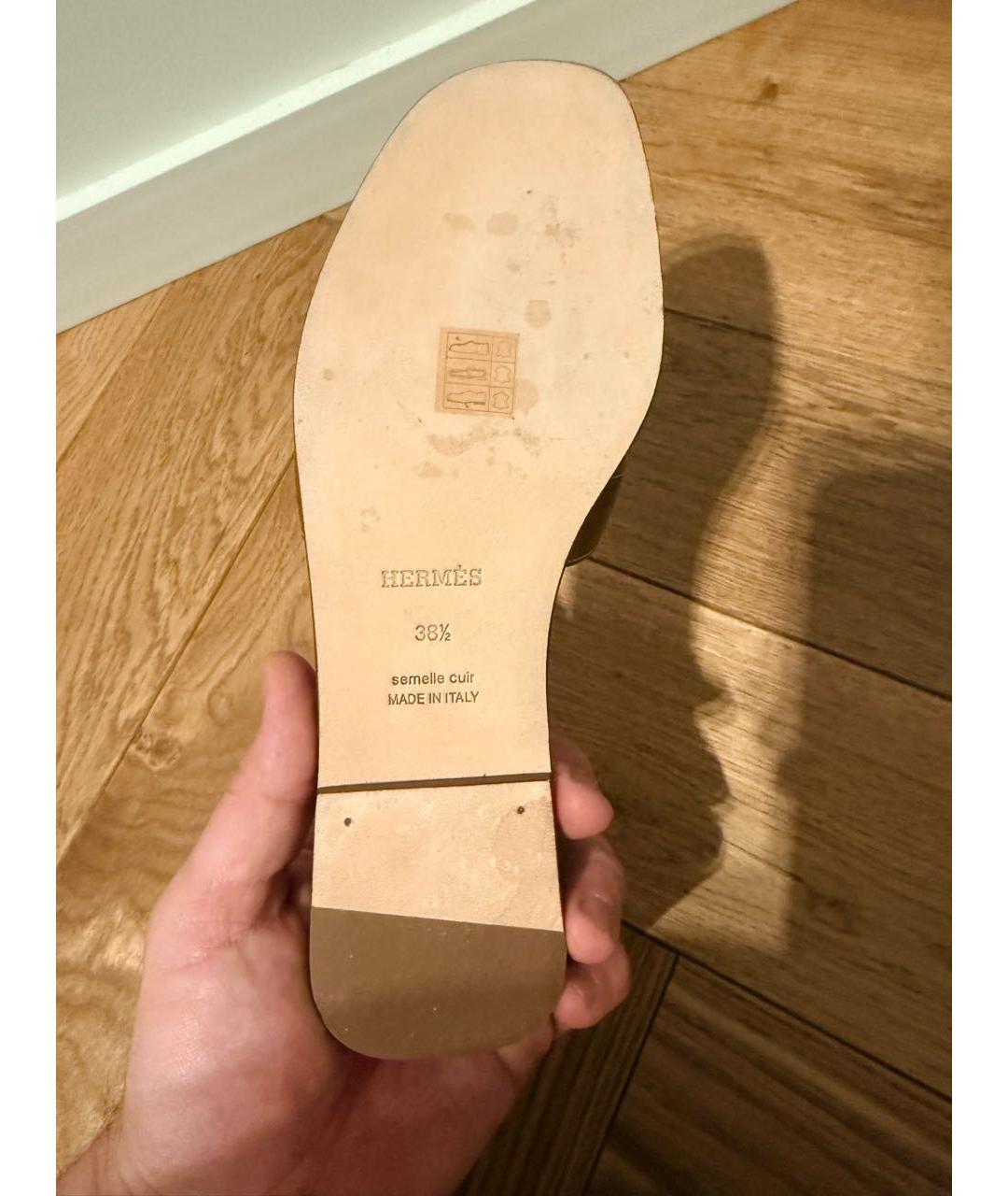 HERMES Коричневые кожаные шлепанцы, фото 2