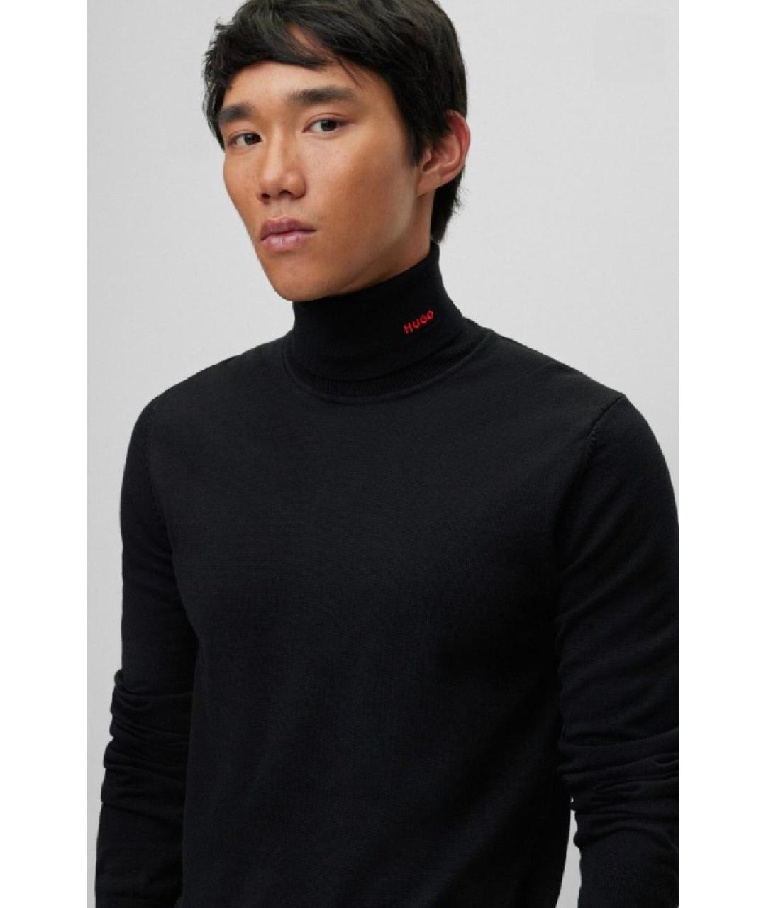 HUGO Черная шерстяная водолазка, фото 3