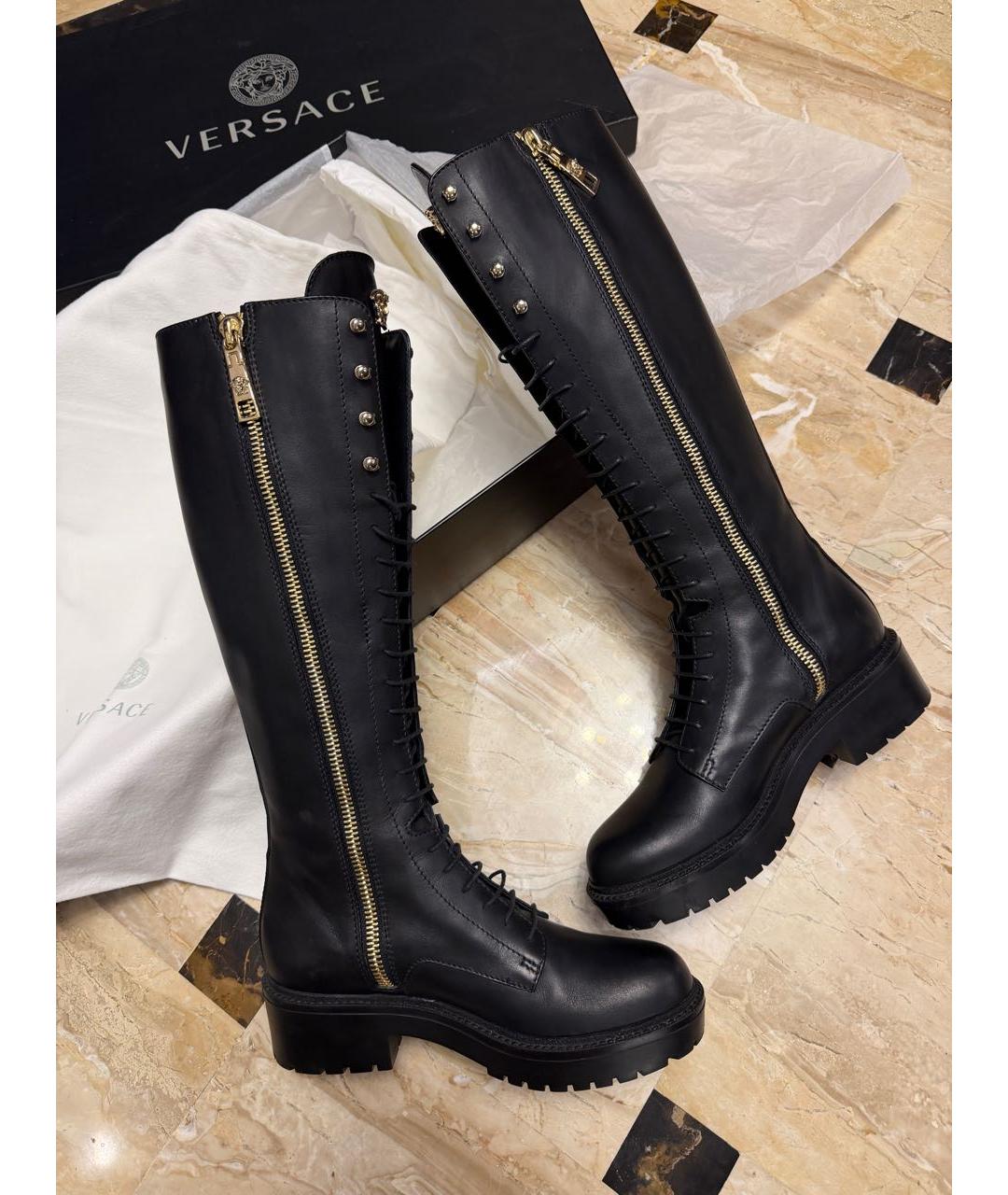 VERSACE Черные кожаные сапоги, фото 6