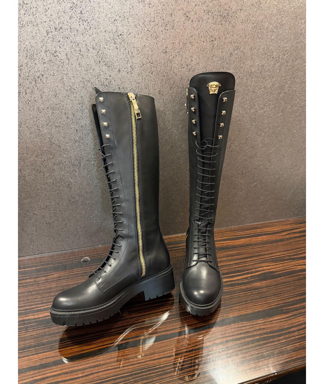 VERSACE Черные кожаные сапоги, фото 5