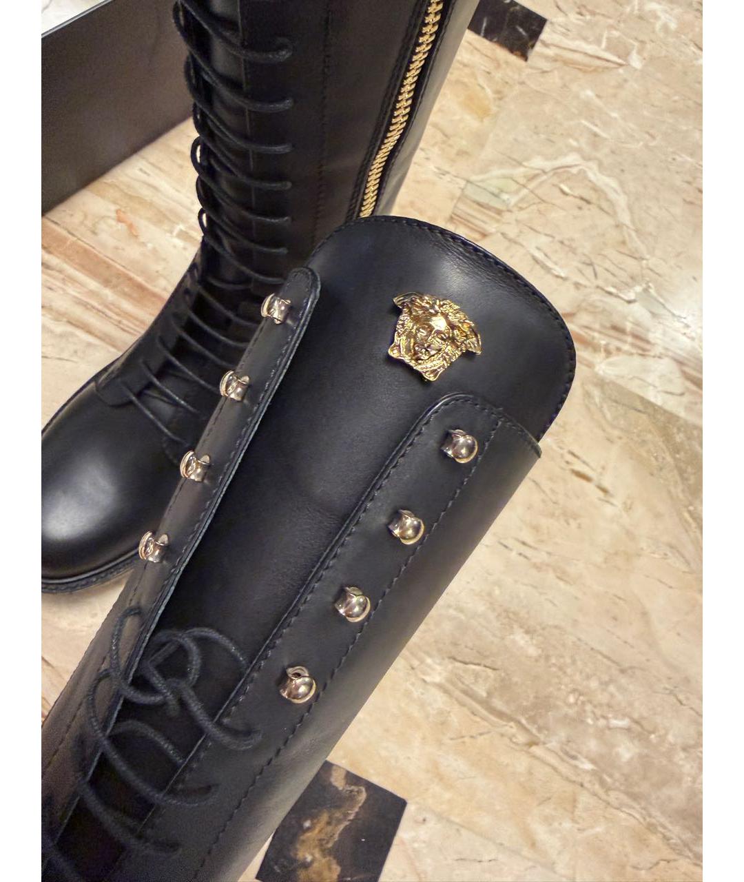 VERSACE Черные кожаные сапоги, фото 8