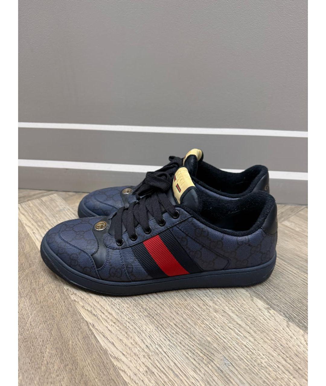 GUCCI Темно-синие кожаные низкие кроссовки / кеды, фото 7