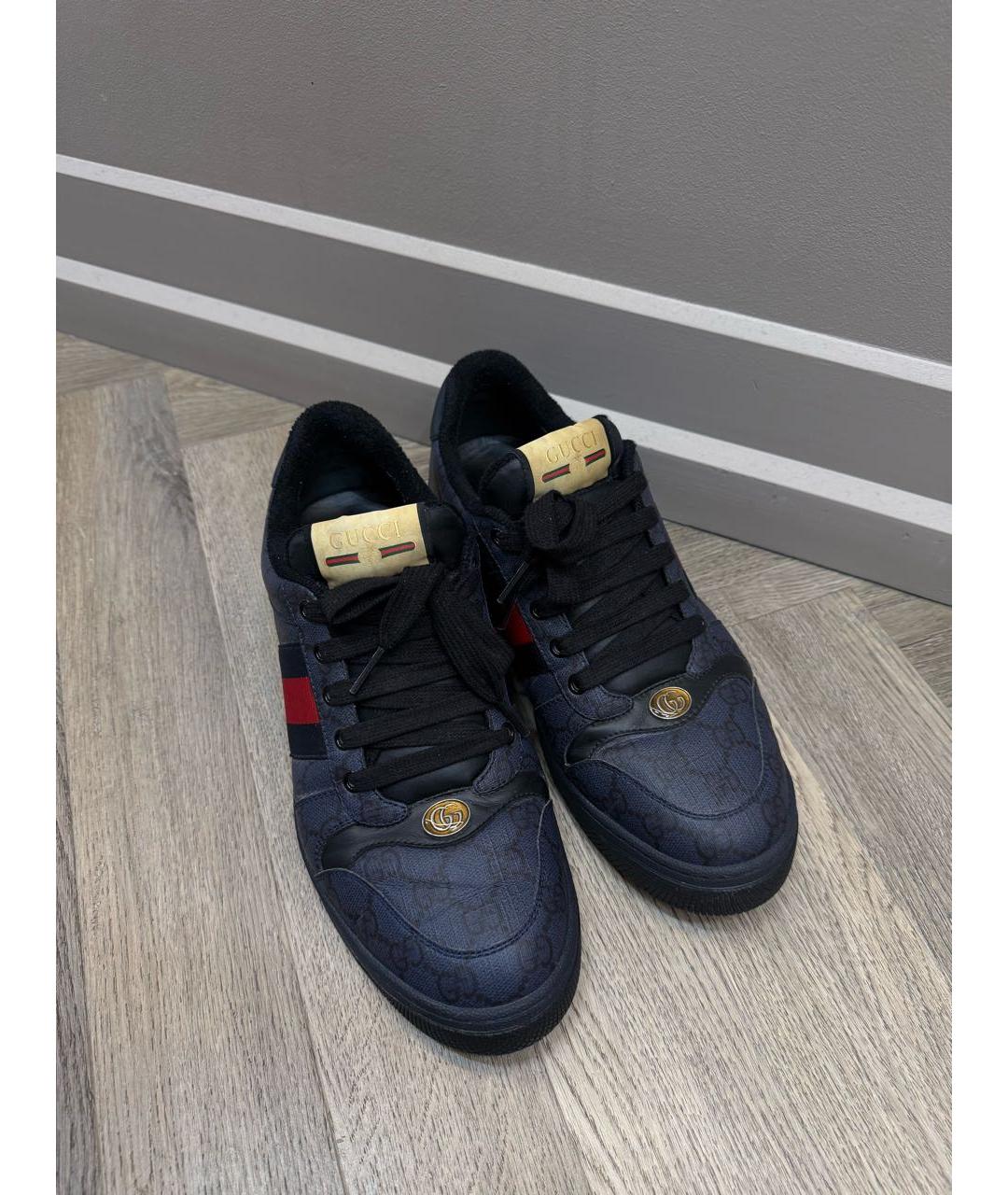 GUCCI Темно-синие кожаные низкие кроссовки / кеды, фото 4